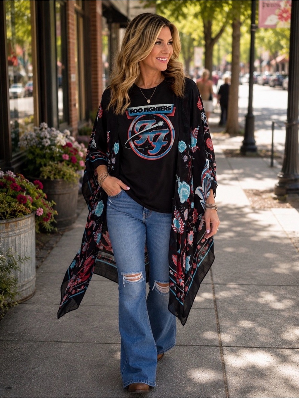 Black Floral Bandcho with Teal and Rose Accents